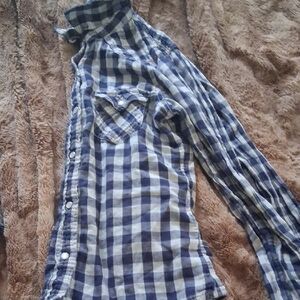 Vanilla Star Blue and White Plaid Button Down Shirt
